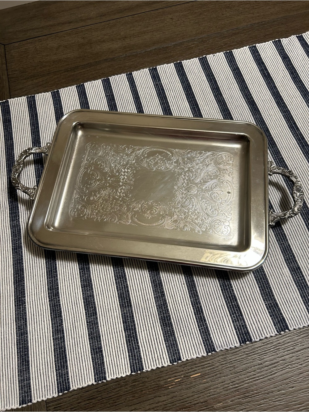 Classic Silver Plated Serving Tray with Ornate Handles